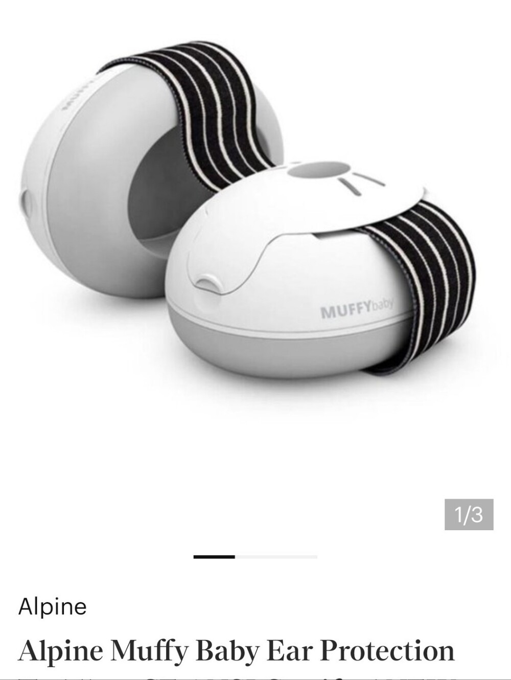 Alpine Muffy Baby Ear Protection - White & Gray with Black Straps NWOT